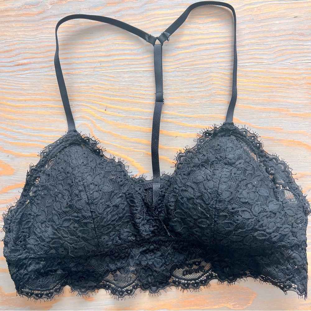 Aerie black lace racerback bralette size small